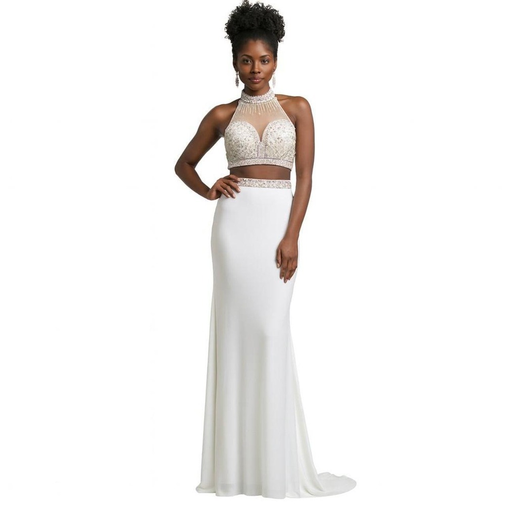 Cinderella Divine Ivory Beaded Halter Gown Size 8